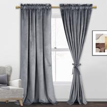 Cortinas JIUZHEN Grey Velvet 244cm para sala de estar com 2 painéis Cortinas JIUZHEN Grey Velvet 244cm para sala de estar com 2 painéis