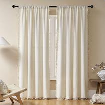 Cortinas Joydeco Beige Boho 213cm de comprimento 2 painéis 132x213cm