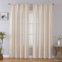 Cortinas Joydeco de Lino Boho 2 Paneles 132x183 cm Semi Translúcidas