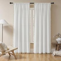 Cortinas Joydeco White Boho 213cm de comprimento 2 painéis 52x213cm