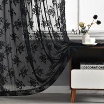 Cortinas Kotile Black Lace 213 cm x 213 cm Vintage Floral Sheer