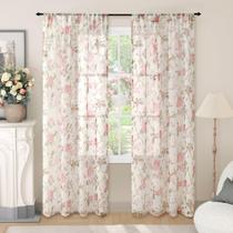 Cortinas Lajode Floral Sheer para meninas, quarto de 183 cm, 2 painéis