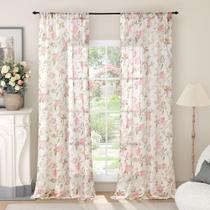 Cortinas Lajode Floral Sheer para meninas, quarto de 244 cm, 2 painéis