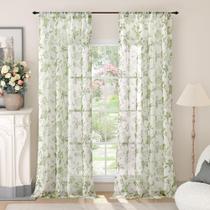 Cortinas Lajode Sage Green Sheer Linen 213x132cm 2 painéis