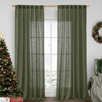 Cortinas LAMIT Sheer Linen para sala de estar verde oliva 132x260cm Cortinas LAMIT Sheer Linen para sala de estar verde oliva 132x260cm
