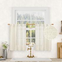 Cortinas LAMIT Short Linen, janela de cozinha, 34x91cm, 2 painéis