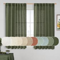 Cortinas LAMIT, verde oliva, linho, semitransparente, 115x114cm, 2 painéis