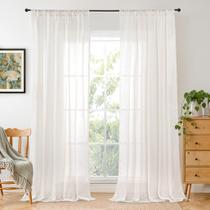 Cortinas: linho, vestuário, semitransparente, 213 cm de comprimento, 2 painéis, marfim Cortinas: linho, vestuário, semitransparente, 213 cm de comprimento, 2 painéis, marfim