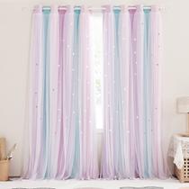 Cortinas NICETOWN para meninas, quarto estrelado, 160x160cm, azul-petróleo e roxo