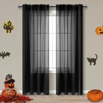 Cortinas Pitalk Black Sheer 240 cm para sala de estar com 2 painéis Cortinas Pitalk Black Sheer 240 cm para sala de estar com 2 painéis