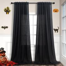 Cortinas Pitalk, linho preto, 213 cm de comprimento, sala de estar, 2 painéis Cortinas Pitalk, linho preto, 213 cm de comprimento, sala de estar, 2 painéis