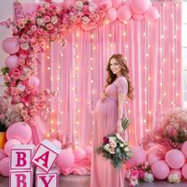 Cortinas rosa Backdrop Shillance 3x3m com luzes de corda LED