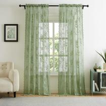 Cortinas SEEKRIGHT Victorian Floral Lace 213x213cm Verde Sálvia