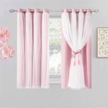 Cortinas SOFJAGETQ Short Pink Blackout com sobreposição transparente 132x137cm Cortinas SOFJAGETQ Short Pink Blackout com sobreposição transparente 132x137cm