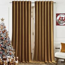 Cortinas Timeper Velvet - 274cm - Bloqueiam a Luz Solar - Dourado e Marrom