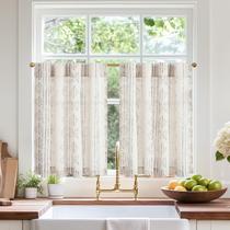 Cortinas tipo Café JINCHAN Boho de Lino 54" Gris 2 Paneles