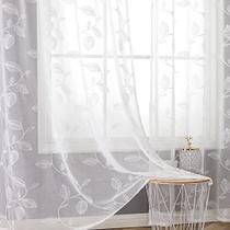 Cortinas transparentes BGment White Bordado Leaf 213x213cm 2 painéis Cortinas transparentes BGment White Bordado Leaf 213x213cm 2 painéis