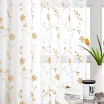 Cortinas transparentes HOMEIDEAS amarelas 213 cm de comprimento, 2 painéis florais