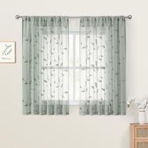 Cortinas transparentes HOMEIDEAS Folha bordada verde sálvia 130x140cm Cortinas transparentes HOMEIDEAS Folha bordada verde sálvia 130x140cm