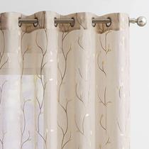Cortinas transparentes jinchan Leaf bordadas 160x160cm 2 painéis