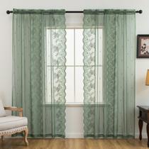 Cortinas transparentes KYM Rose Olive Green 180x183cm 2 painéis