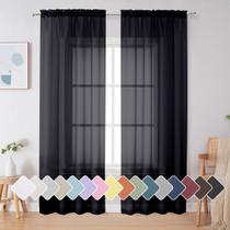 Cortinas transparentes Simplebrand pretas com 213 cm de comprimento, 2 painéis Cortinas transparentes Simplebrand pretas com 213 cm de comprimento, 2 painéis