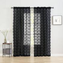 Cortinas transparentes YJ YANJUN Long Black Lace 108 cm, conjunto de 2