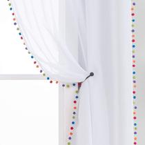 Cortinas tratadas em branco transparente com pompom multicolorido 84 polegadas
