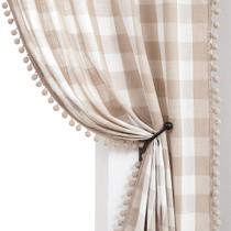 Cortinas Treatmentex Pompom Buffalo Plaid 45x115cm 2 painéis