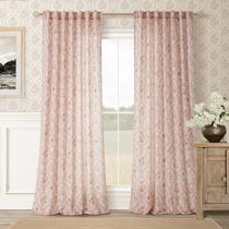 Cortinas TWOPANELS, linho rosa, floral, 244 cm, conjunto de 2 painéis