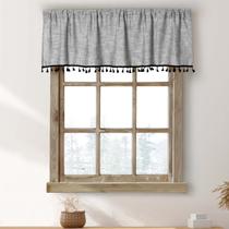 Cortinas Valance Oindec Boho Tassel, algodão, linho, 140x38cm, cinza