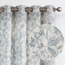Cortinas Vangao Blue Floral Linen Blend, 214 cm de comprimento, 2 painéis