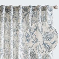 Cortinas Vangao Blue Floral Linen Blend, 214 cm de comprimento, 2 painéis