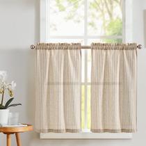 Cortinas Vangao Farmhouse Kitchen 60 cm Linen Blend Taupe 2 unidades