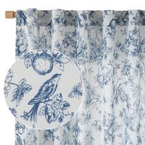 Cortinas Vangao Linen Blend Floral 240 cm Toile Blue 2 painéis