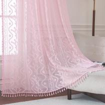 Cortinas WAZZIO Boho Lace 213 cm, 2 painéis, rosa floral transparente