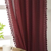 Cortinas WAZZIO Burgundy Sheer, 214 cm de comprimento, mistura de algodão, 2 painéis