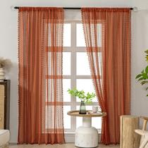 Cortinas WAZZIO Burnt Orange Sheer, algodão, renda de crochê, 214 cm de comprimento
