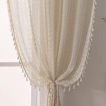 Cortinas WAZZIO: renda, crochê, 45 cm de comprimento, 2 painéis, bege