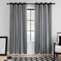 Cortinas XiDi 52" pretas e brancas com recorte em estrela de dupla camada Cortinas XiDi 52" pretas e brancas com recorte em estrela de dupla camada