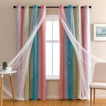 Cortinas XiDi Dream Star para Niños con Oscurecimiento, Rosa y Azul, 132x213 cm