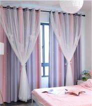 Cortinas Yancorp para meninas, quarto, quarto infantil, 2 camadas, rosa, cinza