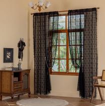 Cortinas YJ YANJUN Black Boho Gothic Crochet 240x245cm com borla Cortinas YJ YANJUN Black Boho Gothic Crochet 240x245cm com borla