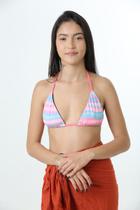 Cortininha Estamp Listras Rosa c/ azul Alça Neon