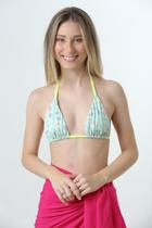 Cortininha Estamp Olhos Coloridos Alça Amarelo Neon