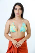 Cortininha Estampado Folhagem Colors Alça Amarela Cortininha Estampado Folhagem Colors Alça Amarela