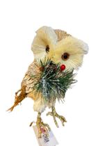 Coruja de Palha com madeira e enfeite Nt 12cm