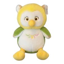 Coruja De Pelúcia Grande Peludinha 40cm - Amarelo Verde