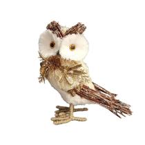 Coruja decorativa em palha dourada com pinhas - 21cm