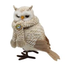 Coruja natalina decorativa creme com cachecol - 23cm